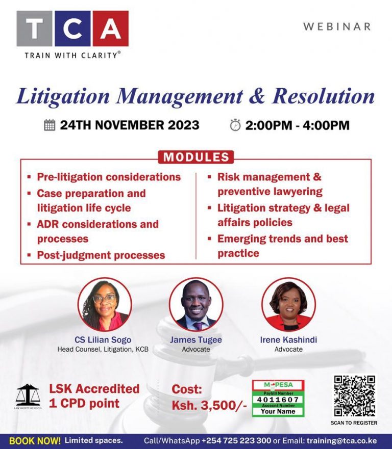 Litigation Management & Resolution- TCA - Train with Clarity