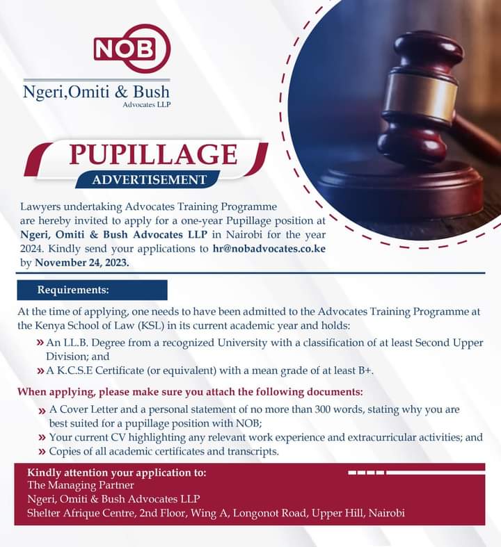 Ngeri, Omiti & Bush Advocates LLP Pupillage Advertisement