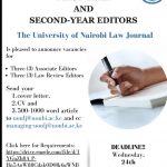 Call for First Year and Second Year Editors at The University of Nairobi Law Journal.