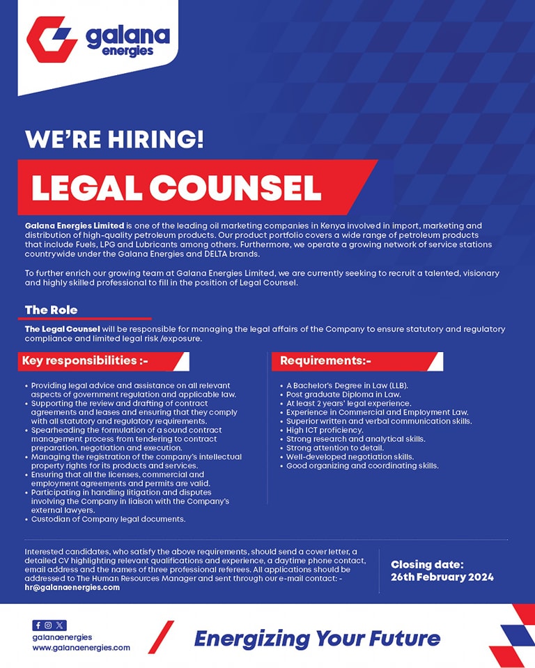 Galana Energies is Hiring a Legal Counsel