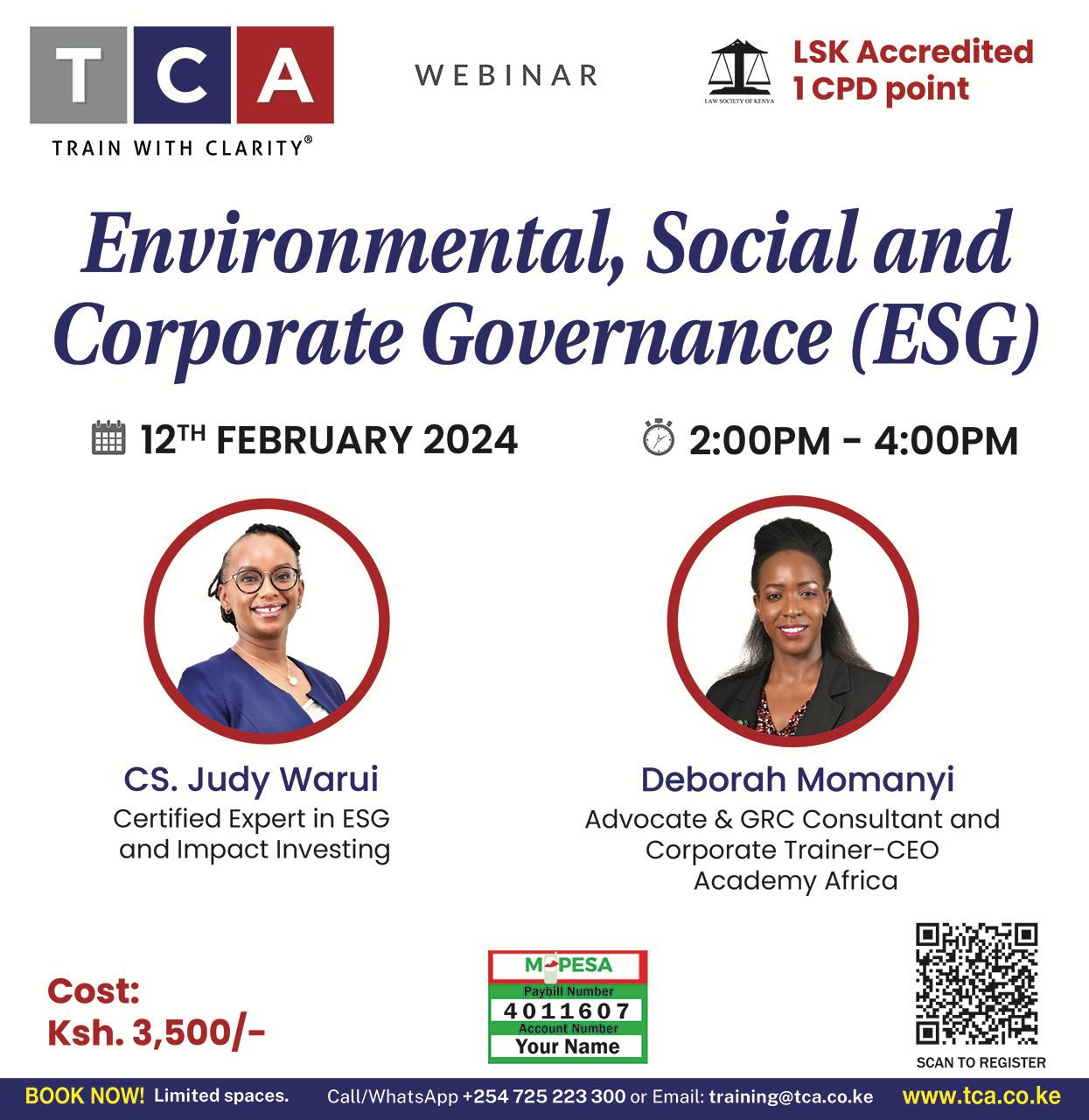 Environmental, Social and Corporate Governance